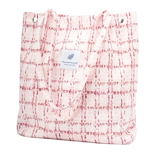 Image of TOPASION Cute Corduroy Tote Bag Canvas Shoulder Handbags for Women Travel Shopping