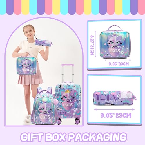 Image of Kids Suitcase Set for Girls Hardside Luggage with Spinner Wheels 5 Piece 16inch Toddler Suitcase for Girls Travel Carry on Luggage Airline Approved