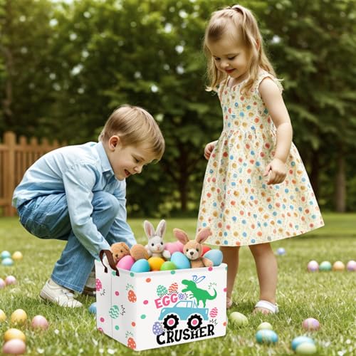 Image of Kid Rectangular Empty Easter Basket for Girl Boy Bunny Eggs Easter Basket Gift Baby Room Decor Storage Organizer (Monster Truck Dinosaur)