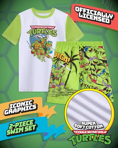Image of Nickelodeon Paw Patrol TMNT Boys Rash Guard Set UPF 50 Swim Shirts & Trunks
