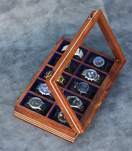 Image of Watch box for women & men, Wooden organizer, Handmade Holder For Men, Custom Valet Box with Brass Lock, Christmas, Anniversary, Valentine;s Day, Father's Day (brown 10 slots)