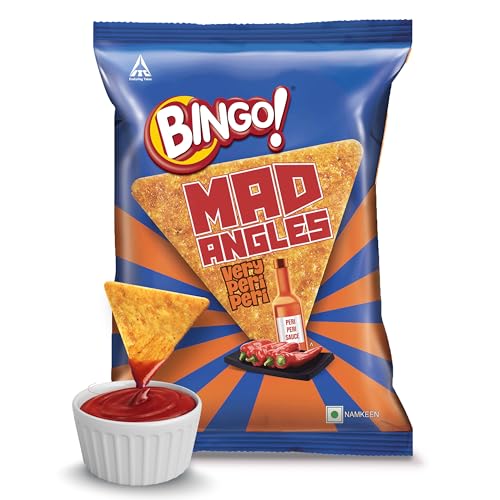 Image of Bingo! Mad Angles Very Peri Peri - Spicy & Crunchy Corn-Based Triangle Chips Pack for Snacks 117 /130gram (Weight may vary)