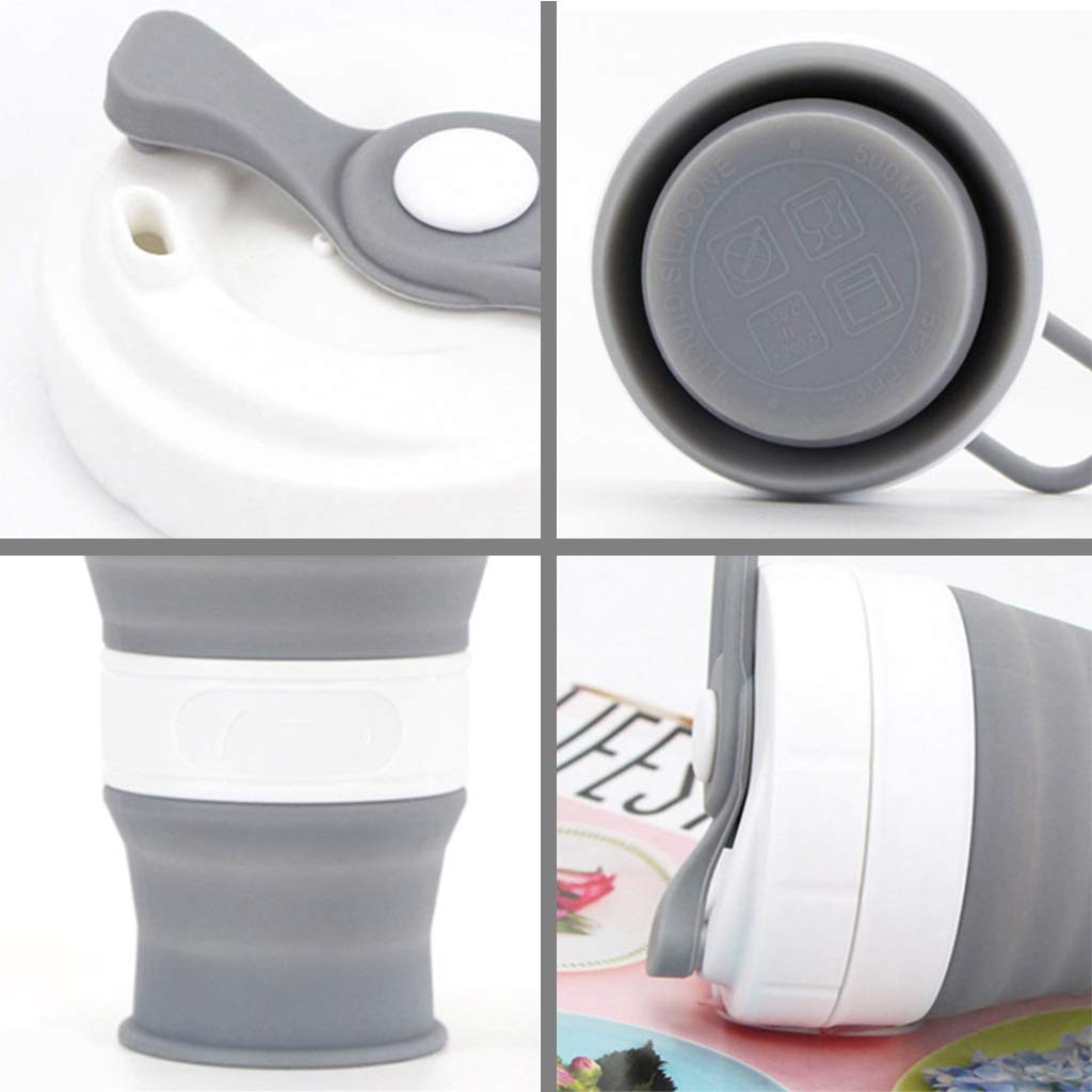 Faltbare Kaffeetasse, Wiederverwendbar Taschenbecher Benutzt for Outdoor-Reisen 500 Ml Silikon (5 Farben)