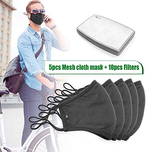 Black Face Masks,5 Pack Face Masks With 10 Carbon Filter,Washable Reusable Cotton Blend Face Masks(L) #TOP1