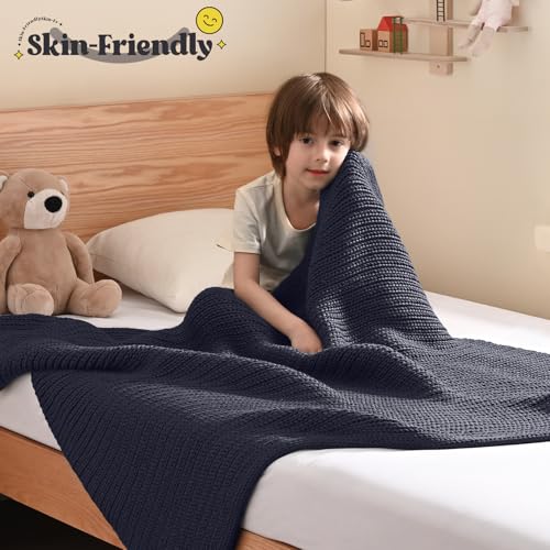 Guohaoi Knitted Weighted Blanket Kids (Dark Grey 50"x60" 10lbs) No Beads Cooling Heavy Blanket, Home Decor Breathable Chunky Knit Throw Blanket for All-Season Use