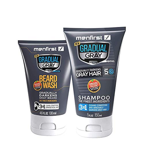 MENFIRST No More Shades of Gray Bundle - Gradual Gray Darkening Shampoo & Beard Wash - Cleans, Darkens, Conditions, & Gradually Reduces Grey & White Hairs For Natural Looking Results