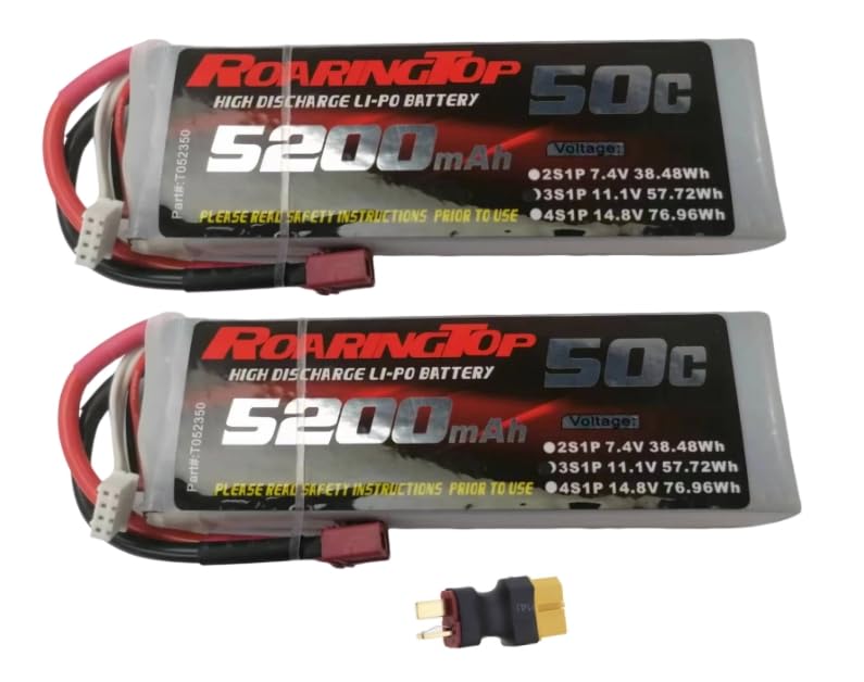 RoaringTop 11.1V 50C 5200mAh 3S Lipo Battery with T and XT60 Connector RC Softcase Battery for RC Plane DJI Quadcopter RC Airplane RC Helicopter RC Car Truck Boat Drone FPV (2 Packs)