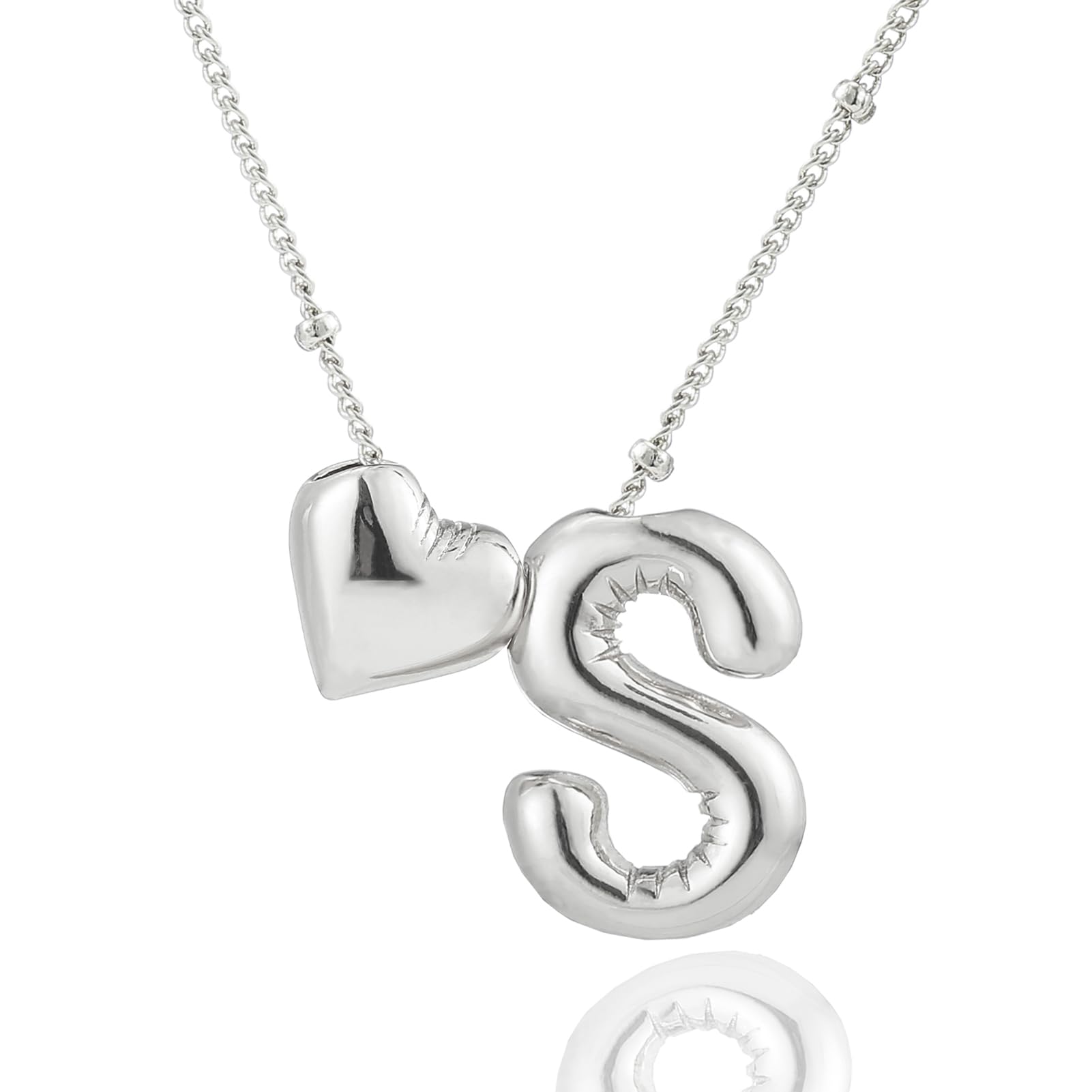 CCINPPY Heart Letter Necklace, 14k Gold Plated Initial Dainty Necklace for Women, Chunky Bubble Balloon Charm Pendant Name Personalized Jewelry Gift