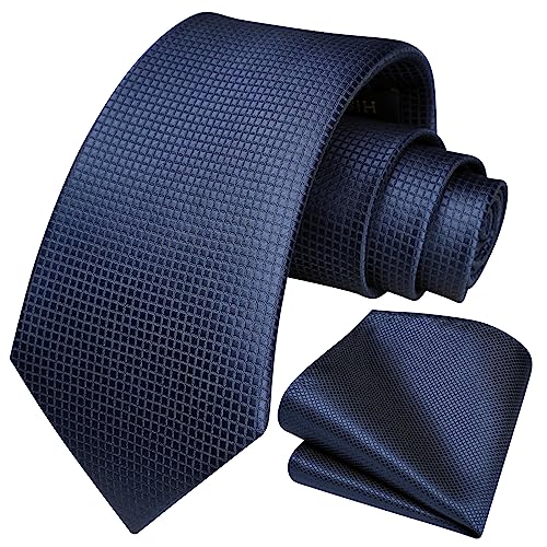 Image of HISDERN Mens Ties Solid Color Tie and Pocket Square Set Classic Woven Formal Neckties & Handkerchief Wedding Party