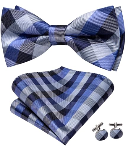 Image of Dubulle Mens Paisley Striped Bowtie Set Pre-tied Bowtie for Men and Pocket Square Set Wedding Business