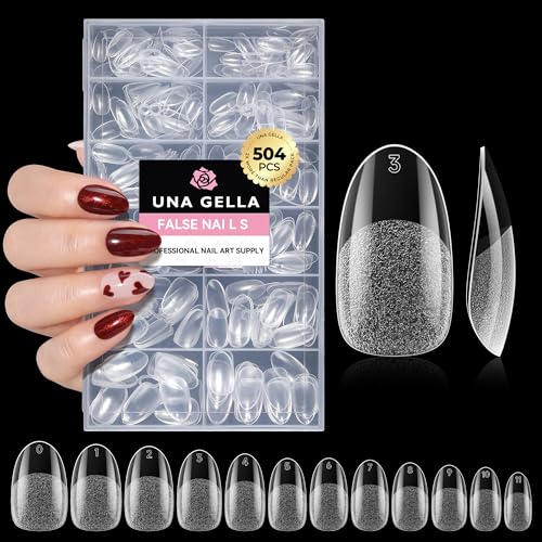 Image of UNA GELLA Oval Fake Nails Pre-shape 504pcs Almond Gel Nail Tips Round Almond Press on Nails for Full Cover Acrylic Round Oval Full Nails False Nails 12 Sizes False Soft Gel Tips