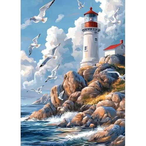 MAXBYE Faro Diamond Painting Art Kits para Adultos, 5D Diamond Art Kit DIY Full Drill Paisaje Costero Art Artesanía Cristal Kit Principiante, Diamond Arts Decoración Hogar Pared 30x40cm