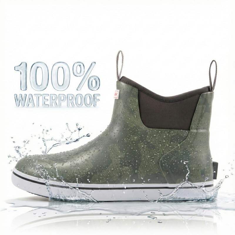 Image of SUREWAY Men's Ankle Fishing Deck Boots for Men-Waterproof,Professional Non-Slip Soles for Wet Slippery Surface,Neoprene Rubber Rain Boot /Shoes for Hunting Boating Gardening