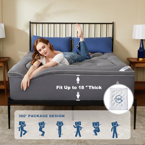 Image of BEDLORE King Mattress Topper, Thick Pillow Top Pad for Back Pain Relief, Cooling Soft Mattress Cover with Deep Pockets 6-18 inch