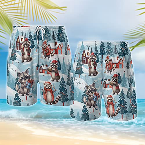Raccoon Mens Shorts - Animal Hawaiian Shorts for Men - Drawstring Beach Shorts, Mens Swimming Trunks Set 12