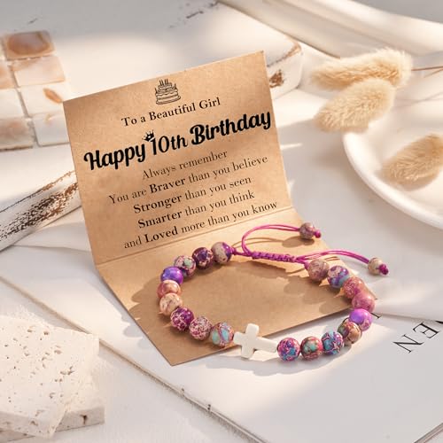 Tarsus Happy Birthday Gifts for 7-13 Year Old Girls, Birthday Cross Beads Bracelet Gifts for Girls Age 7 to 134