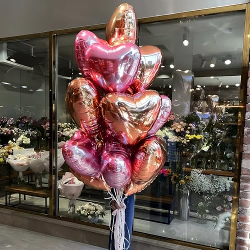 wrovitik 12 pcs Rose Gold and Pink Heart Foil Balloons, 18 inch Heart shaped Balloons foil Love Ball
