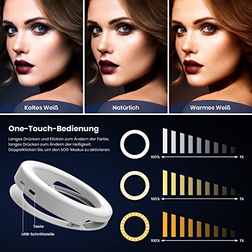 Nalezuns Ringlicht, Handy Ringleuchte, Mit DREI Farbmodi,USB-Laden, 40 LEDs Selfie Licht Geeignet für Handys,Tablets,Laptops,Zoom-Meetings,Make-up,Vlogging, Videokonferenzen,Phone