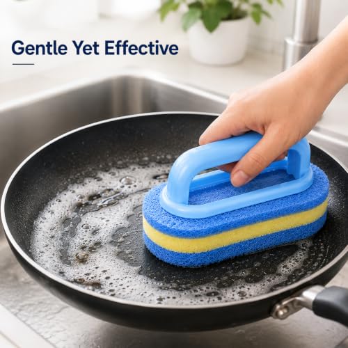 Image of Cleaning Brush, Thick Scrubber for Non-Stick Cookware, Kitchen Pot and Pan Cleaner with Ergonomic Grip