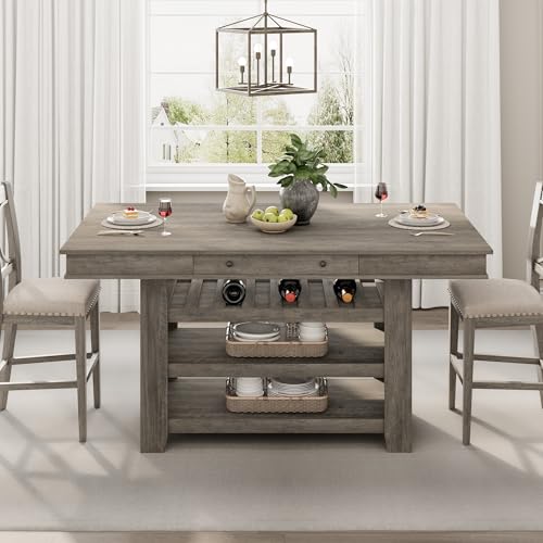 IDEALHOUSE 60" Wood Dining Table for 4-6, Counter Height Kitchen