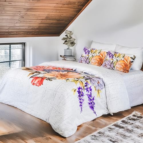 Image of Digitally Printed with Reactive Ink Tech | 300 TC 100% Organic Cotton Queen Premium Bedsheet Set | Ultra-Soft Satin-Like Finish | Floral Eternal Bouquet
