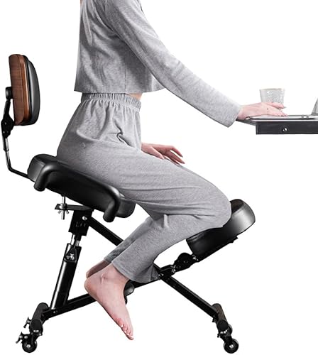 Silla ergonómica de rodillas con soporte de espalda, silla de escritorio ajustable para el hogar y la oficina, reduce la presión en tus espinillas