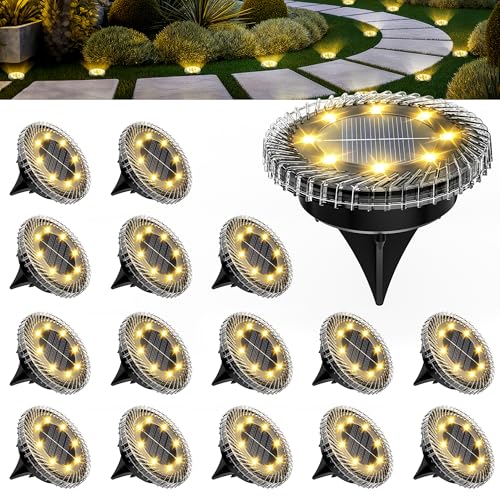 Solpex Solarleuchten für den Außenbereich, 16 Stück Solar-Bodenleuchten, IP65 wasserdicht für Treppen, Terrasse und Gehwege (Warmweiß)