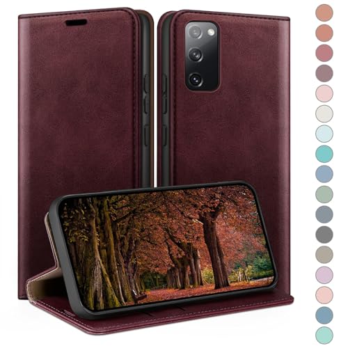 Coque Samsung S20 FE antichoc étui portefeuille cuir vin rouge