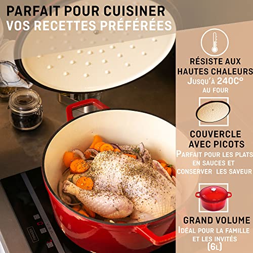 Cocotte Fonte Émaillée 6L 28cm Couvercle Arrosant VeoHome – Image 4