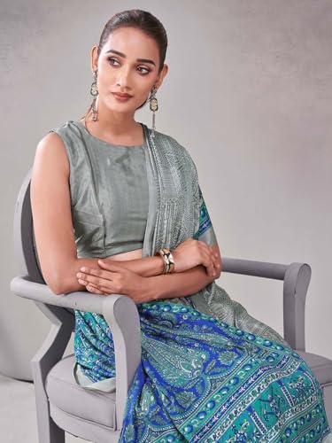 Image of Satrani Women's Crepe Printed Saree with Unstitched Blouse Piece