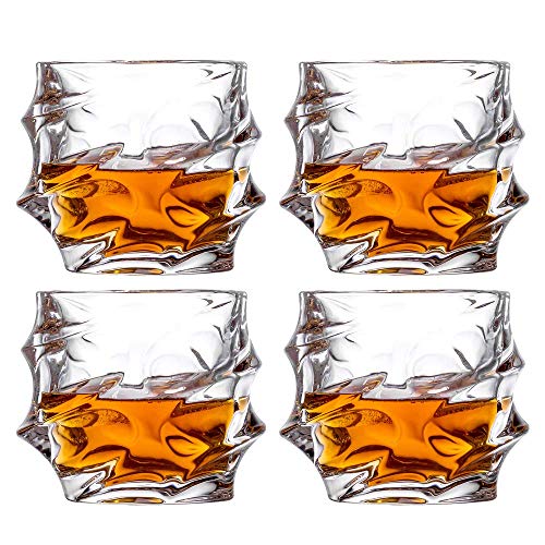 Amlong Crystal Lead-Free Double Old Fashioned Crystal Whiskey Glass - Twist Stylish Design – Perfect For Scotch, Bourbon, Cognac And Cocktail Glasses, 11 Oz, Set Of 4 With Gift Box #TOP22