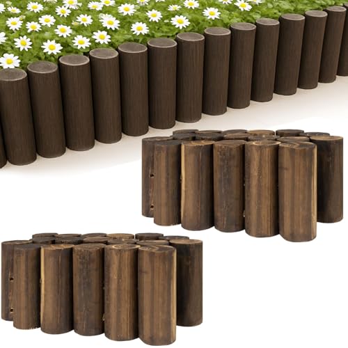 Wood Garden Edging for Landscaping – Decorative Round Log Border for Flower Beds, Pathways, and Lawn Edging, Natural Solid Pine with Durable Twine Connection (5.9' H x 35' L, 2 Pack)