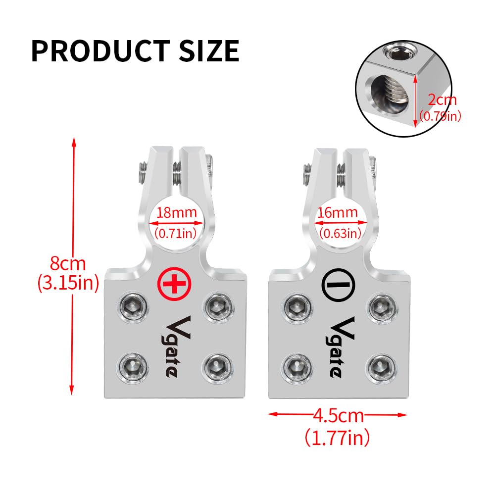 Vgate 4-Way Battery Terminal Block for Lithium or Lead Acid Battery(M6 & 1/4”-20) & Vgate 4-Way Lead Acid Battery Terminal Connector for SAE/DIN/EN Tapered Top Post