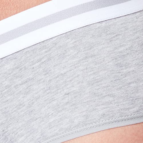 Iris & Lilly Ropa Interior Tipo Hípster de Algodón Mujer, Pack de 2, Gris Mezcla/Blanco, 36