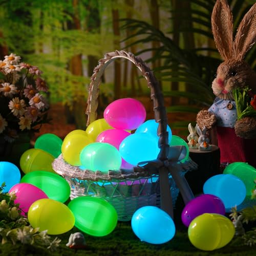 Marsui 200 Pcs Glow in the Dark Easter Eggs 3.15 Inch Easter Eggs with Hinge Plastic Fillable Bulk Eggs Candy Hunt Containers for Party Favors Trick or Treating Candy Box