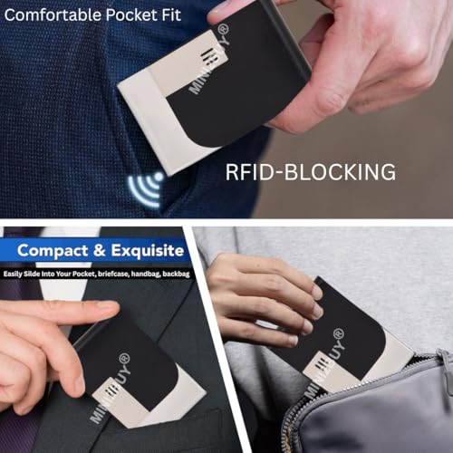 Image of Luxurious Unisex Pocket Card Holder Design 15-20 Business Card and 5-8 Card Debit Credit Ultrathin Stainless Steel 9.5 X 6.5 x 1.2 cm Size RFID Blocking Corporate Gift for Employee (Black-PTI)