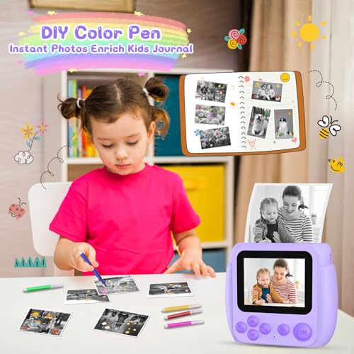 Kids Camera Instant Print, Birthday Gifts for Girls Boys with 3 Rolls Print Paper & 32GB Card, 48MP Toddler Digital Camera 1080P HD Video Toys Cameras for Kids 3-12, Purple by Gofunly - Image 6