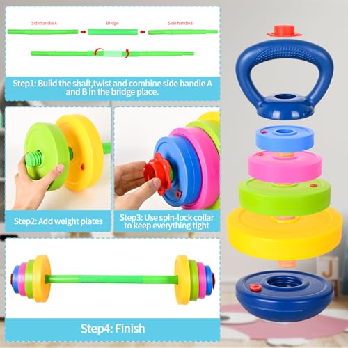 3-in-1 Kids Fitness Set with Adjustable Barbell, Kettlebell & Reusable Water Bottle – Kids Gym Equipment for Pretend Play Exercise, Fun Fitness Toys for Boys & Girls Home Workout - Image 5