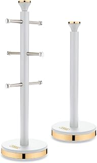 Tower T826135WHT Cavaletto Mug Tree and Towel Pole Set with Anti-Slip Base, White and Champagne Gold