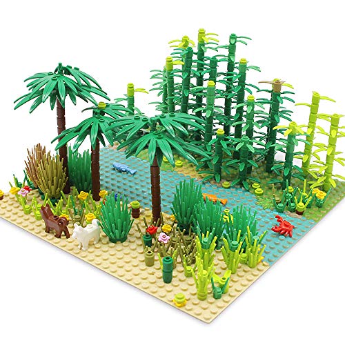 Feleph Dschungel Landschaft Bausteine mit 2 Bauplatten, Regenwald Pflanzen Wald Bäume Blumen Büsche Tiere Zubehör Botanische Kompatibel mit Großen Marken – Bild 5