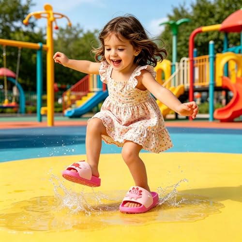 Image of MEMON Toddler Little Kids Dinosaur Beach /Pool /Shower Slides /Anti-Skid Home Bath Slippers /Cute Summer Outdoor Shoes for Girls and Boys