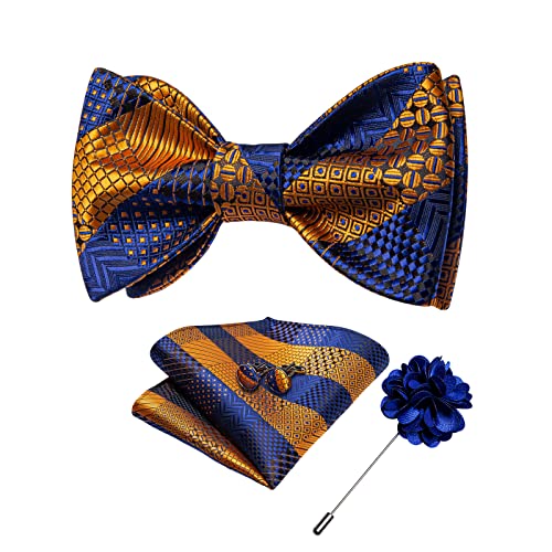 Image of DiBanGu Paisley Bow Ties for Men Silk Self Tied Bowtie and Pocket Square Cufflinks with Lapel Pin for Wedding Party