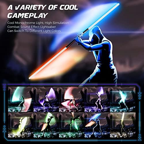 RGB 15 Colors &3 Modle Voices Light Up Force FX Sword Heavy Dueling, Rechargeable Lightsaber, Loud Sound Hight Light with FOC, Metal Hilt Black