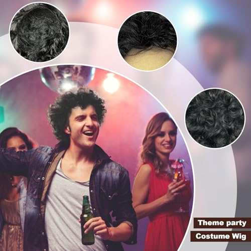 Black Curly Wig for Men Women Men’s Brown Hair Wig Fancy Dress Accessory, Mens Afro Wig, 60s 70s 80s Party Wigs for Men, Disco Pop Hippy, Rock for Costume (Black) - Image 6