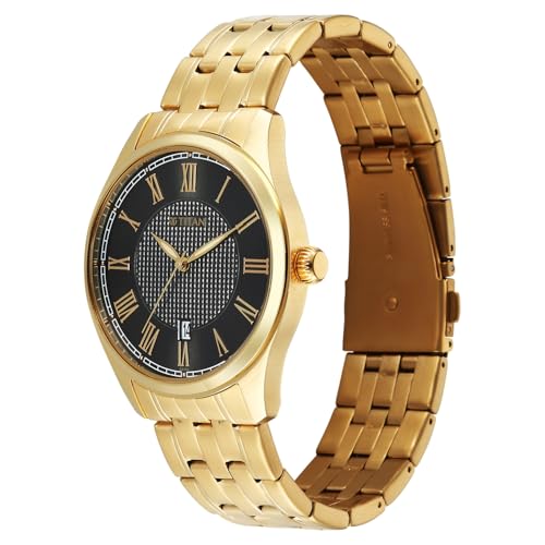 Image of Titan Neo Roman Analog with Green Dial Carnation Gold Stainless Steel Strap Watch for Men - 10063YM01