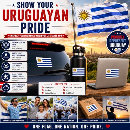 Image of Uruguay Vinyl Flag Stickers, Car Decals, Waterproof Indoor Outdoor, Laptop Stickers, Car Bumper, Uruguayan Flag, 5 x 3 Inches, Set of 3