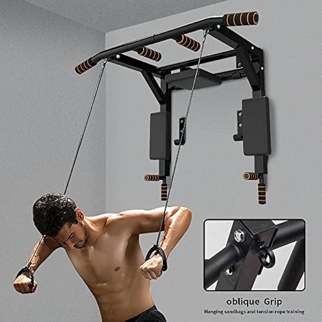 STARBRILLIANT Pull Up Bar Wall Mounted Chin Up Bar Wall Mount Multifunctional Dip Station for Indoor Home Gym Workout,Power Tower Set Training Equipment Fitness Dip Stand Supports to 440 Lbs
