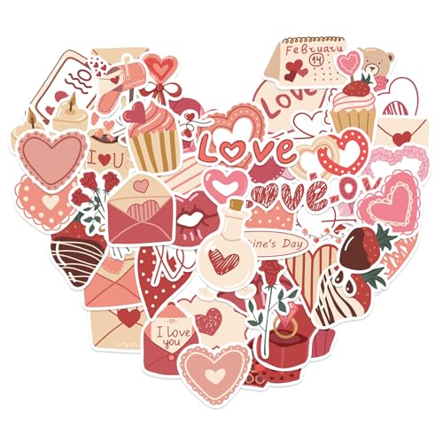 Lot de 58 Autocollants en Forme de Cœur, Autocollants D'amour, DIY Décoratio Autocollant en Forme de Cœur, Avec Roses et Fleurs en Forme de Cœur, pour Saint Valentin...
