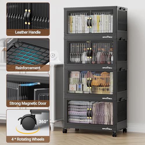 Image of BROVIEW 180Qt Stackable Storage Bins with Lid for Home Dorm, 3Pack Black