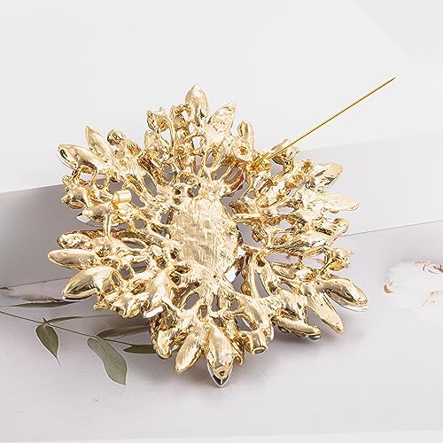 Image of SELOVO 3.5 inch Huge Big Large Brooch Pendant Scarf Hats Decoration Blue Flower Pin Gold Tone